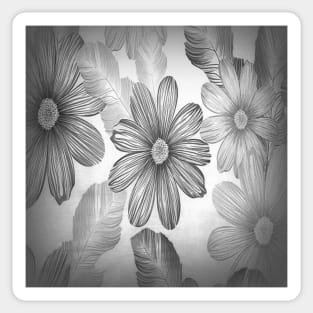 Flower Graphic Design Grey Scale Daisies, Floral Black & White Gifts Sticker